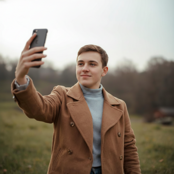 Jonge man die een selfie maakt
